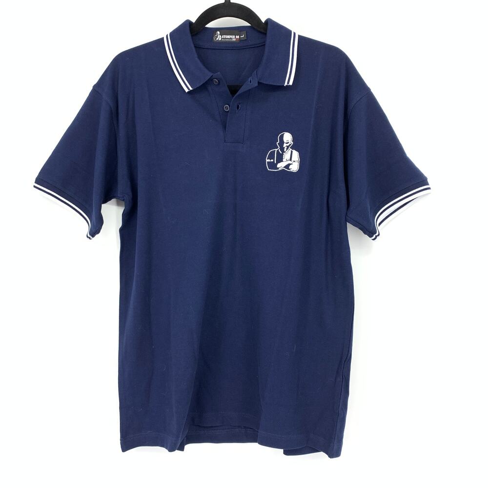 Stomper 98 Band Polo Shirt Mens Size Large Navy Blue Logo Short Sleeve NEW